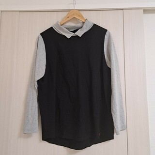 ロンTシャツ　長袖　3Ｌサイズ　黒色×グレー(Tシャツ(長袖/七分))