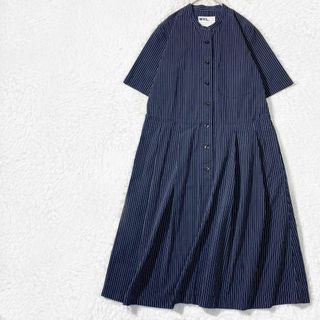 マーガレットハウエル(MARGARET HOWELL)の【美品】MHL マーガレットハウエル リネン コットン タック ワンピース 麻(ロングワンピース/マキシワンピース)