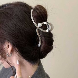 メタルヘアクリップ パール レディースバンスクリップ ヘアアクセサリー シルバー(バレッタ/ヘアクリップ)