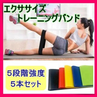 エクササイズ バンド トレーニングチューブ ヨガ　強度別 ５本セット 天然ゴム(トレーニング用品)