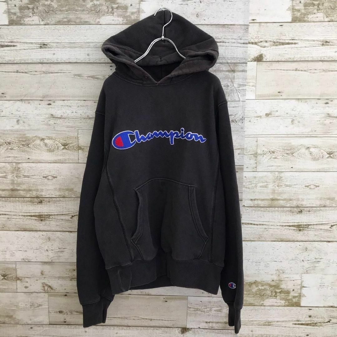 Champion(チャンピオン)の【k6655】USA古着チャンピオン00s単色タグ復刻リバースウィーブパーカー黒 メンズのトップス(パーカー)の商品写真