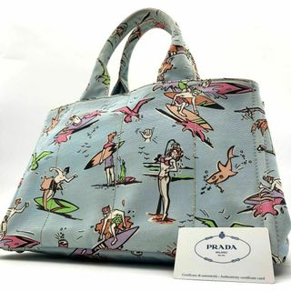 PRADA - 美品 プラダ ハンドバッグ トート カナパ サーフィン 柄 水色