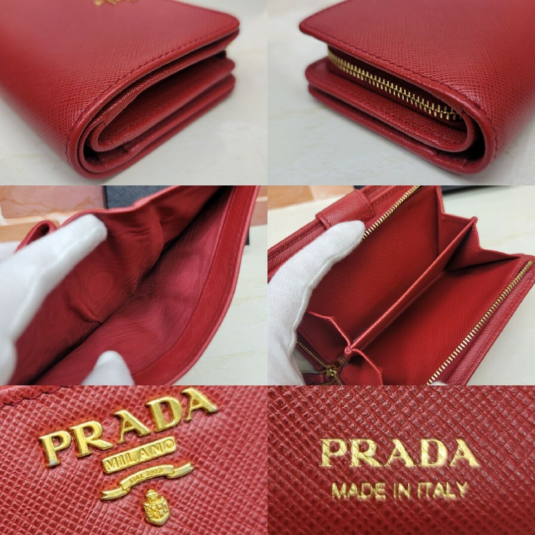 PRADA(プラダ)の美品PRADA☆鑑定済☆サフィアーノ1ML225 赤 レッド プラダ財布 レディースのファッション小物(財布)の商品写真