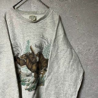 90's COTTON GROVE スウェット アニマル USA 鹿 XL(スウェット)