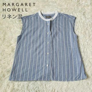 MARGARET HOWELL - マーガレットハウエル　リネン混　ノースリーブ　クレリック　シャツ　ストライプ