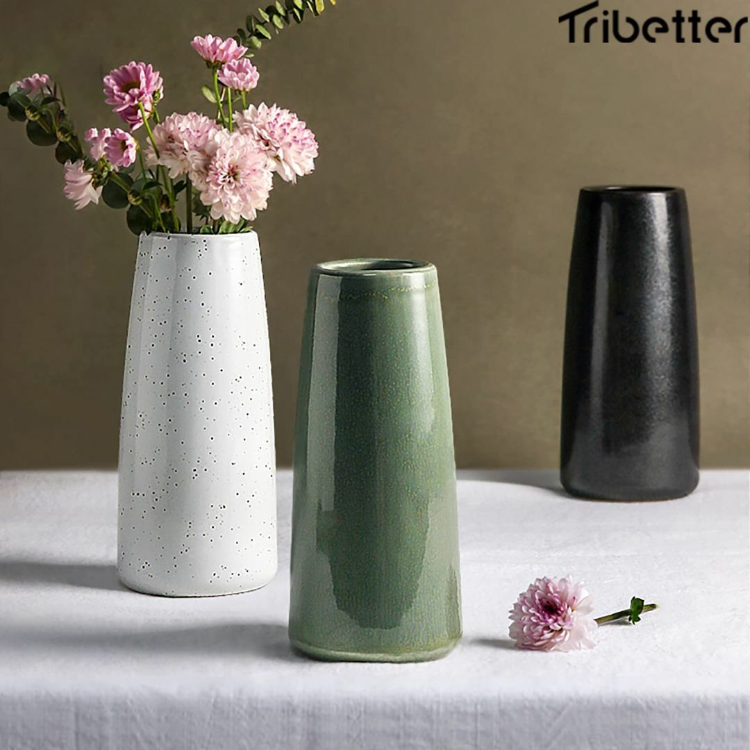 【色: ブラック】Tribetter花瓶 手作り 高温磁器 高さ約18.5cmフ その他のその他(その他)の商品写真