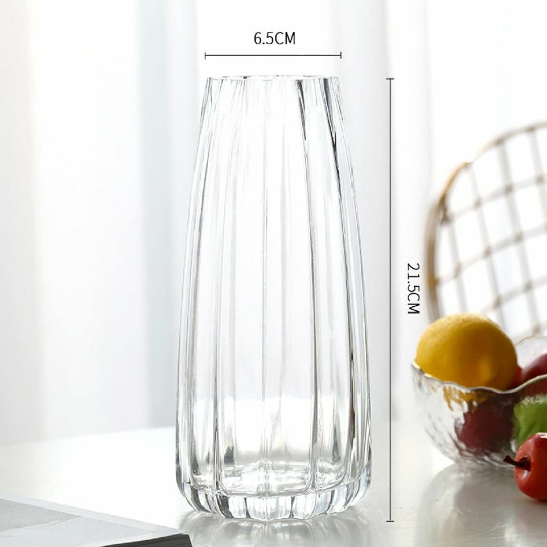 【色: 透明-縞模様-高さ22cm】ガラスの花瓶 フラワーベース 透明 花器 2 その他のその他(その他)の商品写真