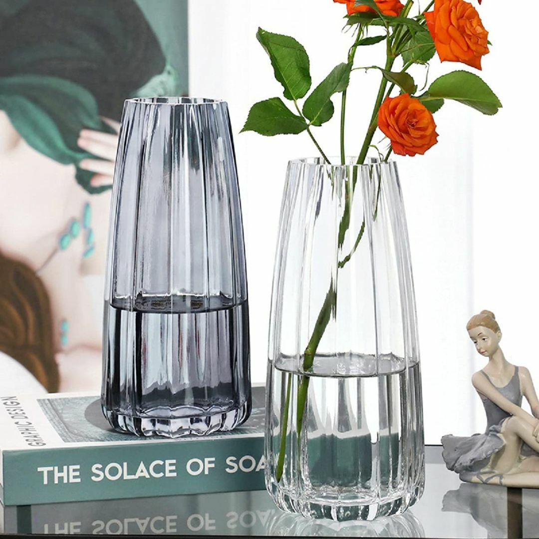 【色: 透明-縞模様-高さ22cm】ガラスの花瓶 フラワーベース 透明 花器 2 その他のその他(その他)の商品写真
