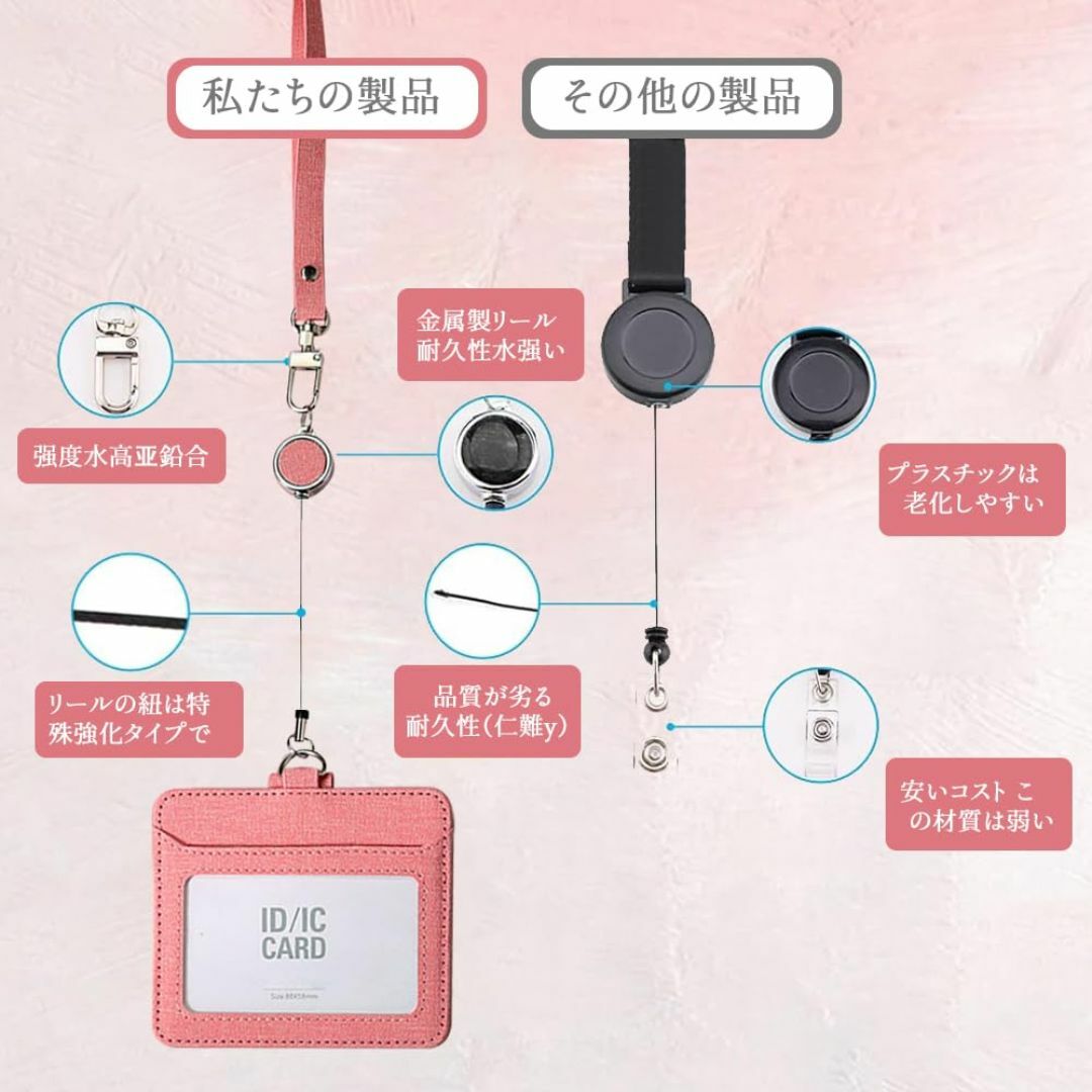 【色: ピンク】IDカードホルダー パスケース リール付き レディース IDケー レディースのバッグ(その他)の商品写真