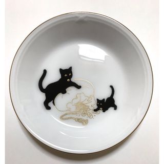 大倉陶園 - 大倉陶園　黒猫親子　小皿豆皿　縁起物　金運アップお宝　可愛いミニプレートお皿金彩