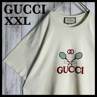 グッチ(Gucci)の【希少2XLサイズ】グッチ☆センター刺繍ロゴ入りTシャツ テニス ラケット(Tシャツ/カットソー(半袖/袖なし))