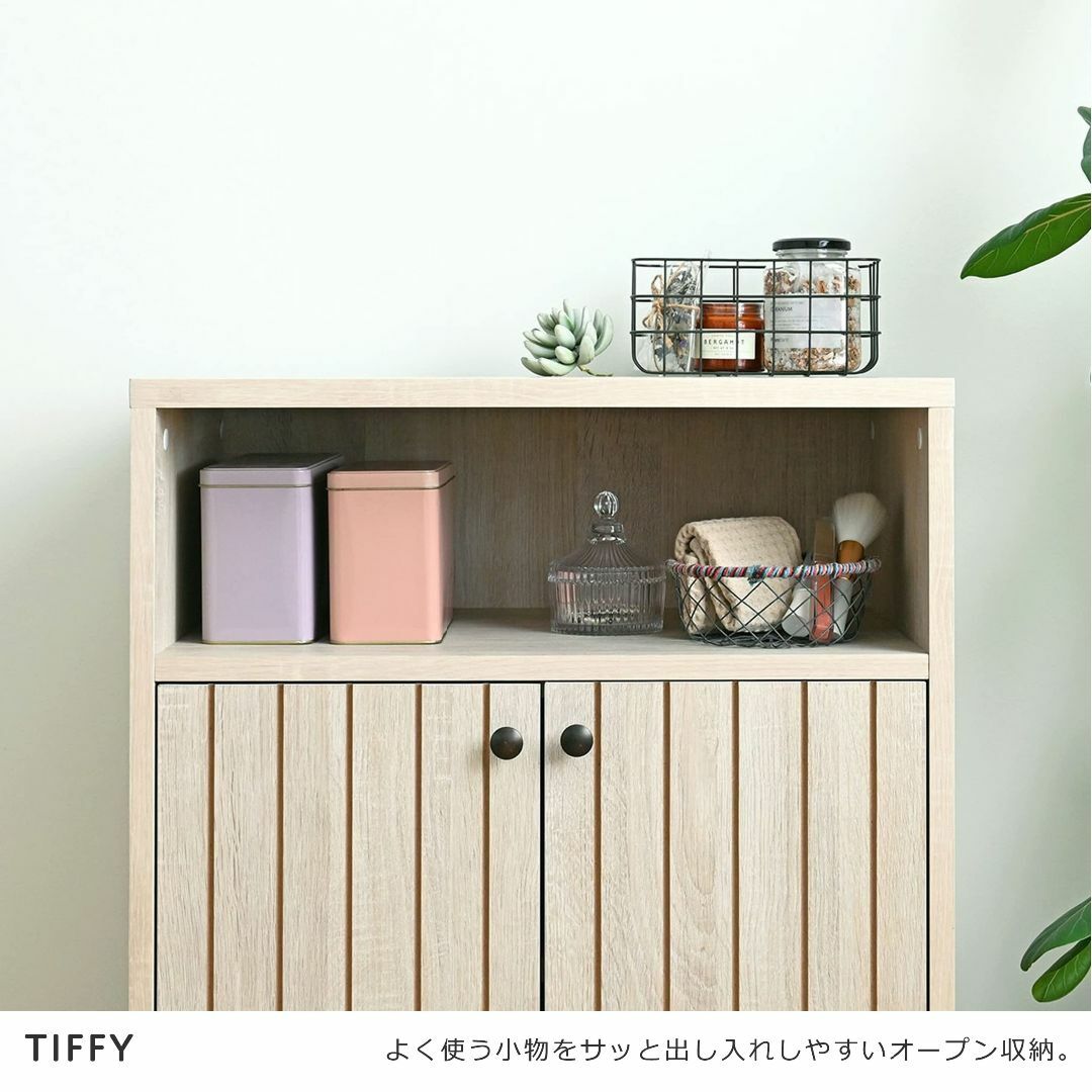 【色: オークホワイト】佐藤産業 TIFFY キャビネット 幅60cm 奥行40 インテリア/住まい/日用品の机/テーブル(その他)の商品写真