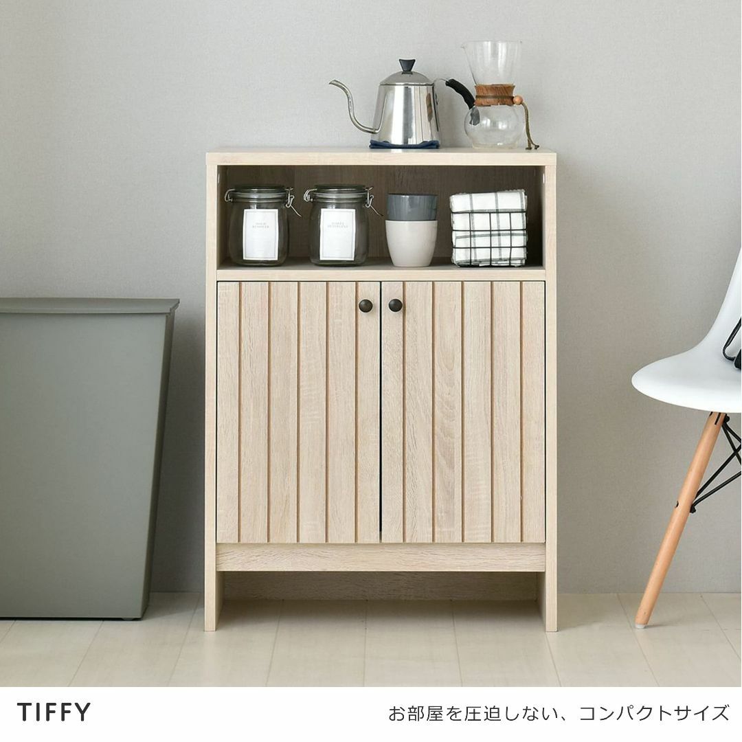 【色: オークホワイト】佐藤産業 TIFFY キャビネット 幅60cm 奥行40 インテリア/住まい/日用品の机/テーブル(その他)の商品写真