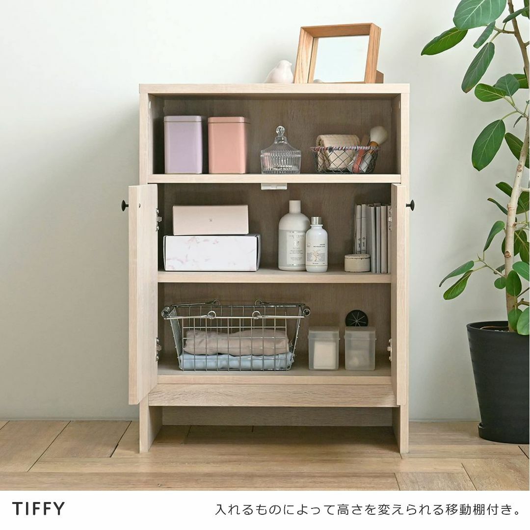 【色: オークホワイト】佐藤産業 TIFFY キャビネット 幅60cm 奥行40 インテリア/住まい/日用品の机/テーブル(その他)の商品写真