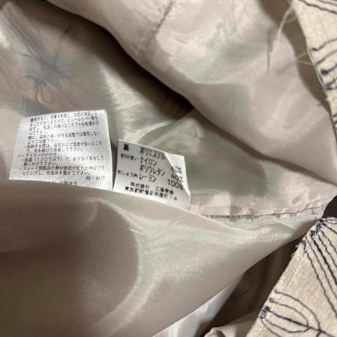 BURBERRY BLUE LABEL(バーバリーブルーレーベル)のBurberryLondonBluelabel 花刺繍レザーリボン麻混38/M レディースのワンピース(ひざ丈ワンピース)の商品写真