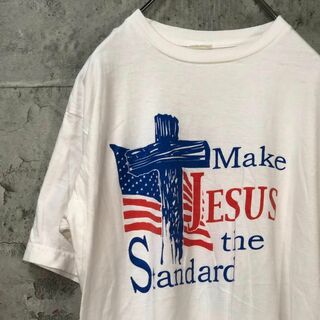 Make JESUS 星条旗 十字架 USA輸入 ホワイト Tシャツ(Tシャツ/カットソー(半袖/袖なし))