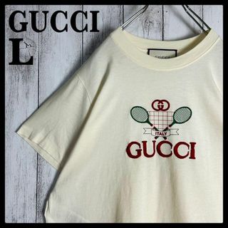 グッチ(Gucci)の【人気Lサイズ】グッチ☆センター刺繍ロゴ入りTシャツ テニス ラケット 入手困難(Tシャツ(半袖/袖なし))