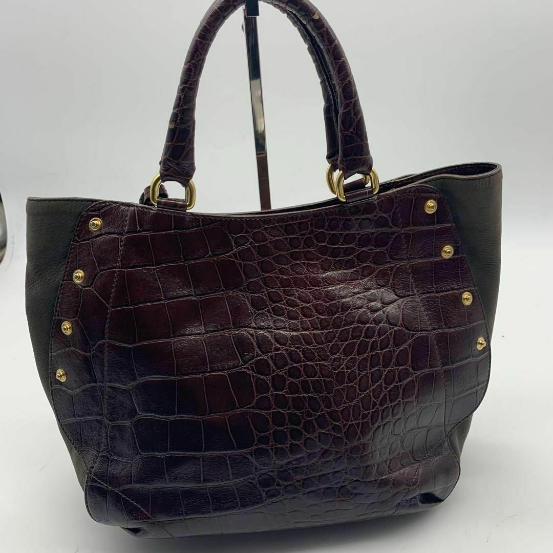 Furla(フルラ)のフルラ クロコ型押し ハンドバッグ ブラウン 茶色 保存袋付き レディースのバッグ(ハンドバッグ)の商品写真