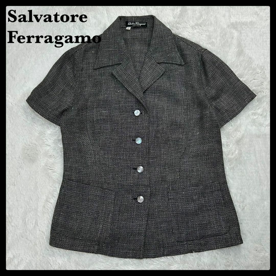 Salvatore Ferragamo(サルヴァトーレフェラガモ)のサルヴァトーレフェラガモ☆半袖リネンシャツ シルク混合 銀ボタン 入手困難 レディースのトップス(シャツ/ブラウス(半袖/袖なし))の商品写真