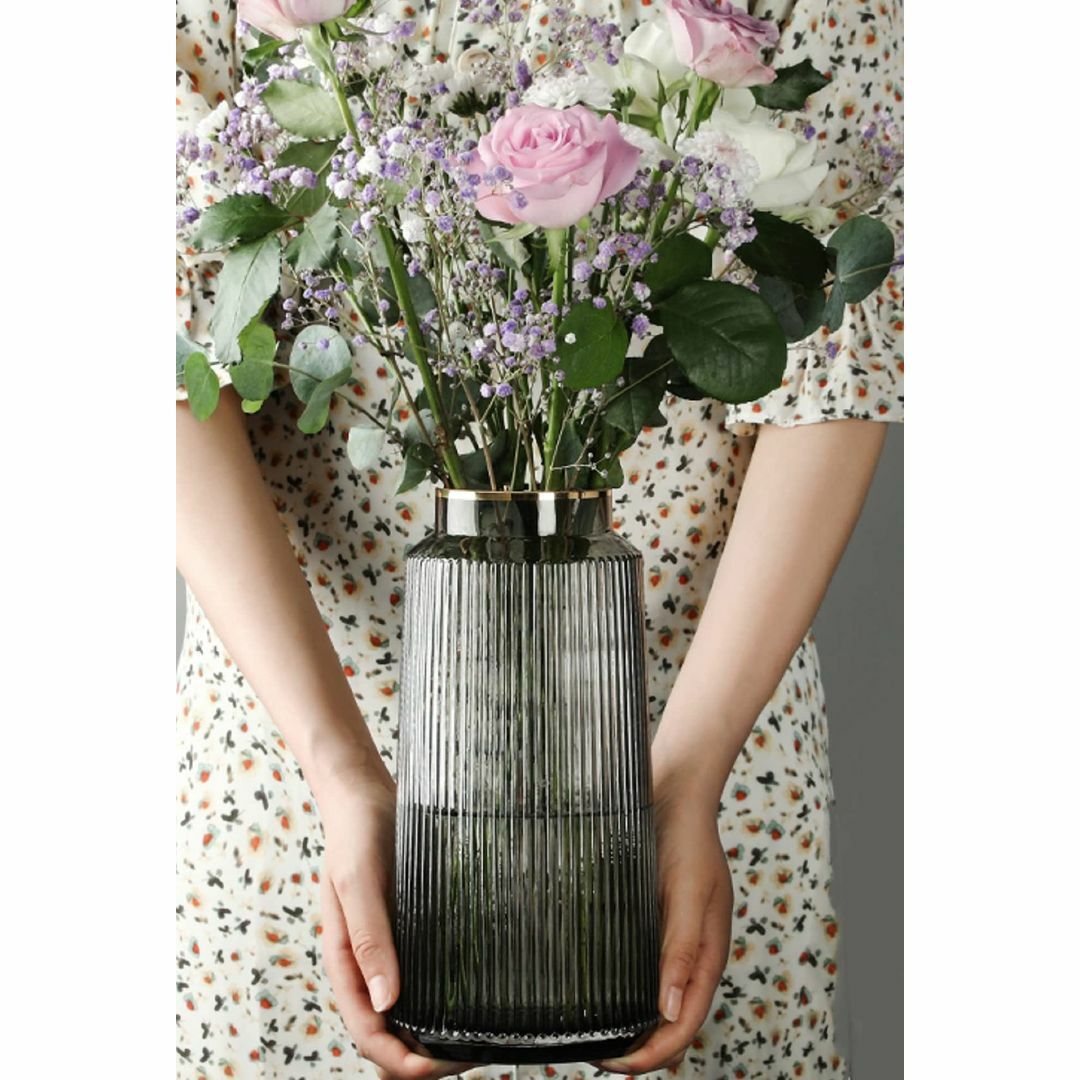 【色: グレイ-中（高さ:25cm）】花瓶 ガラス グレイ花器 フラワーベース  その他のその他(その他)の商品写真