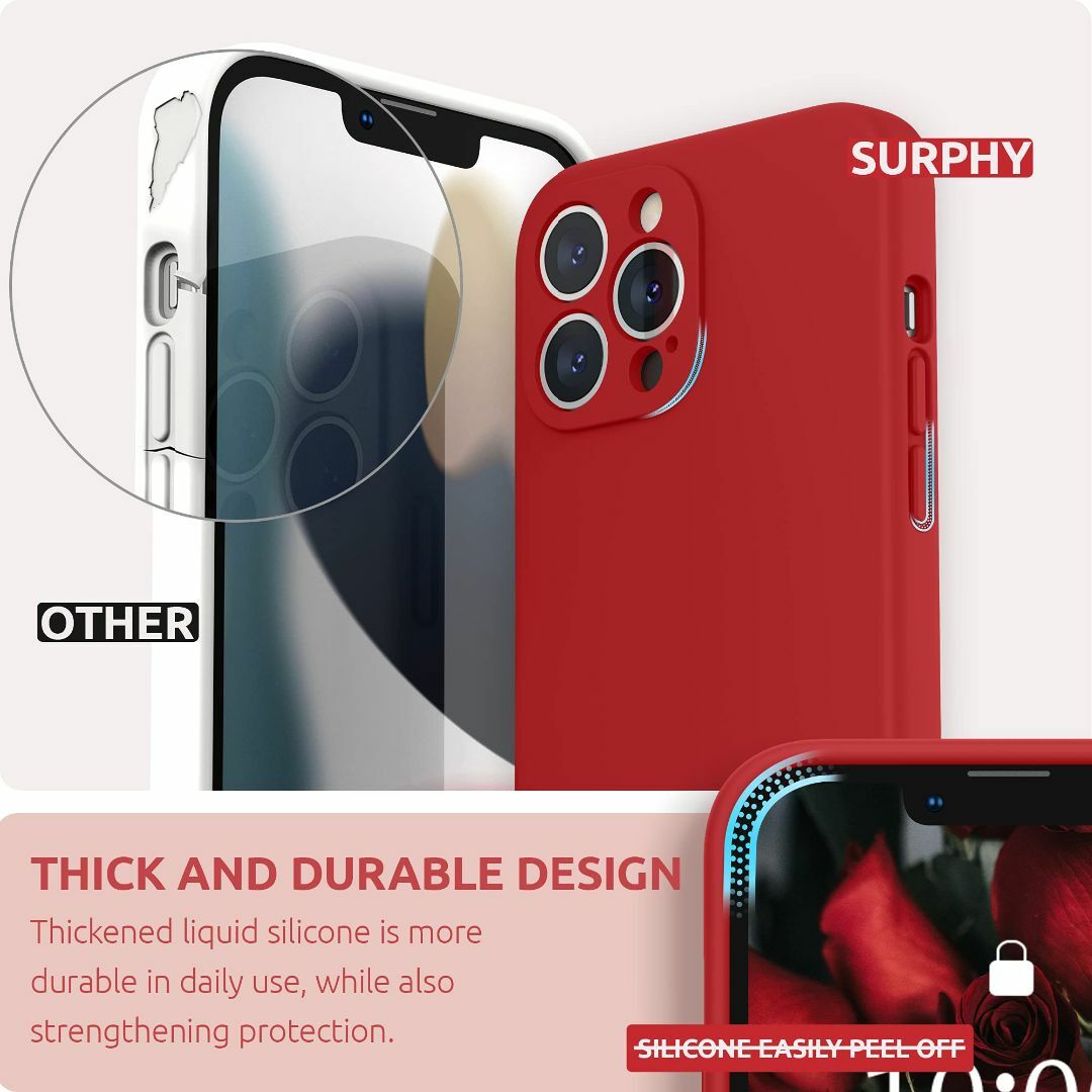 【色:レッド】SURPHY iPhone13 Pro Maxケース シリコン,  スマホ/家電/カメラのスマホアクセサリー(その他)の商品写真