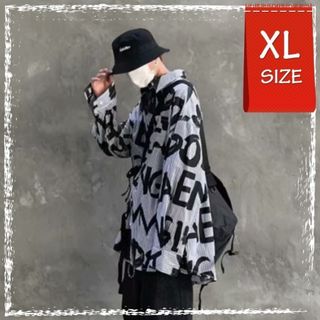 【大人気】シャツ　XL ストリート系　ブラック　黒　春　オーバーサイズ　英字　　