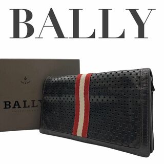 バリー(Bally)のBALLY バリー　M2　二つ折り　長財布　ストライプ　パンチング　黒(長財布)