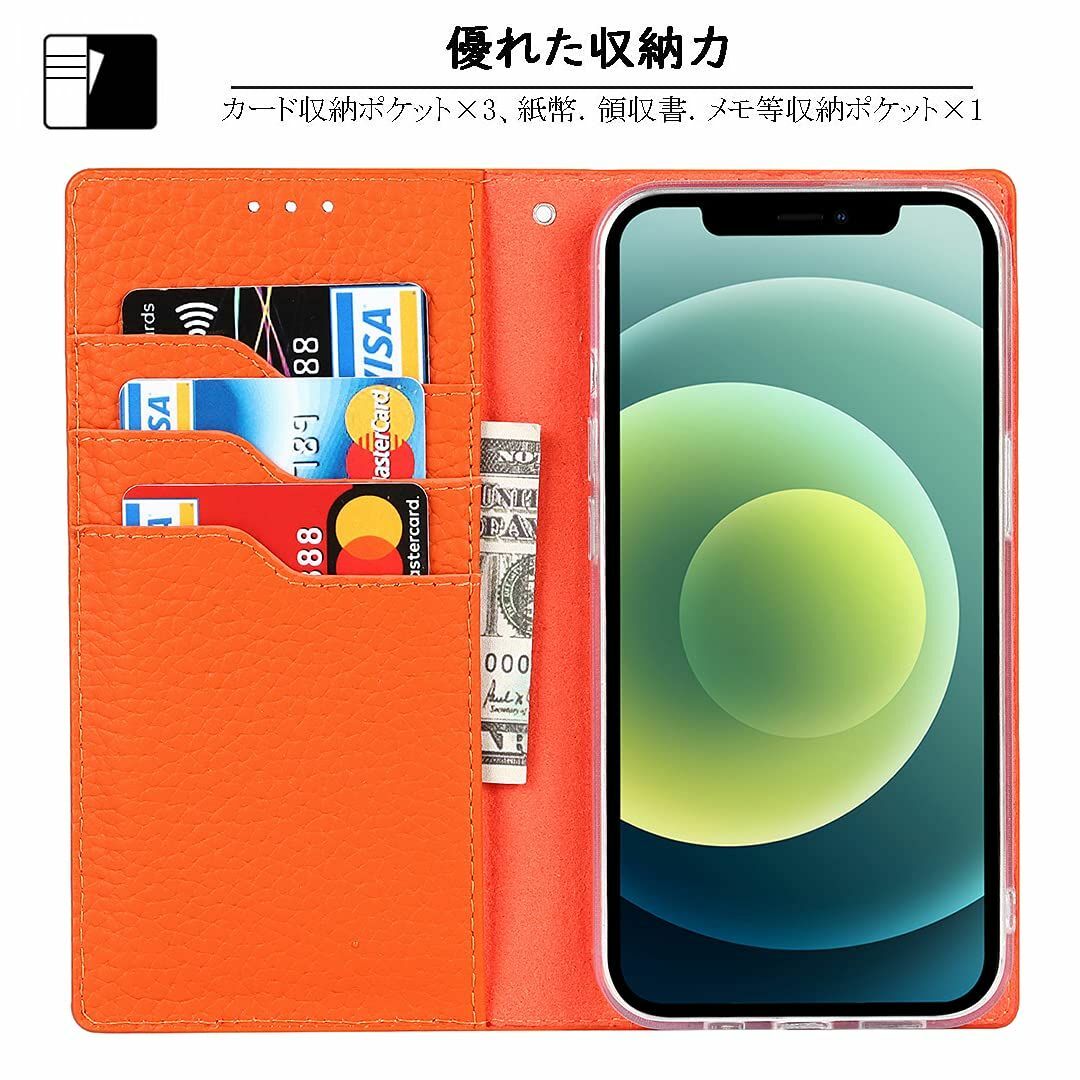 【色:牛革－オレンジ_サイズ:1:iPhone 13 Pro】Elick iPh スマホ/家電/カメラのスマホアクセサリー(その他)の商品写真