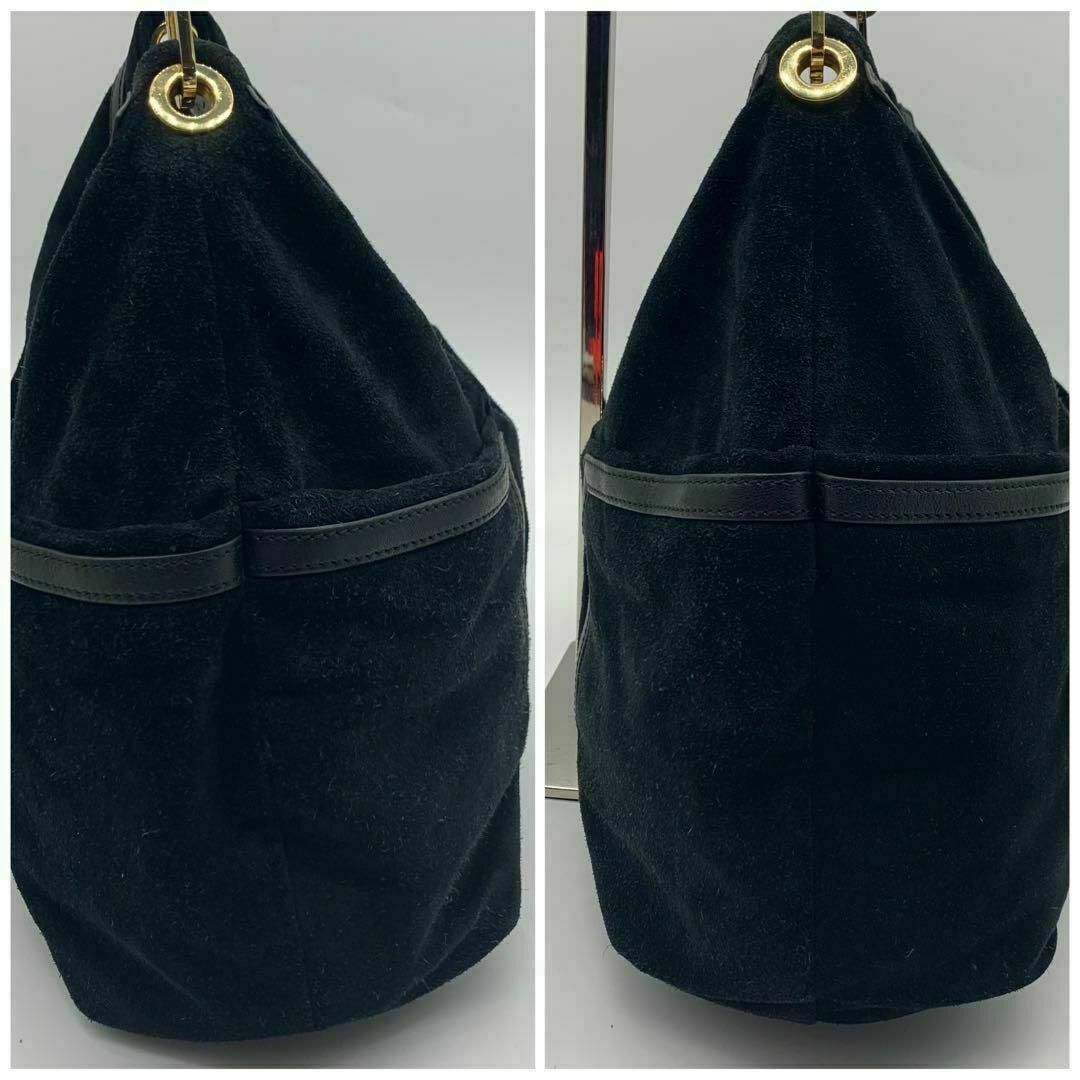 Tory Burch(トリーバーチ)のトリーバーチ スウェード レザー ワンショルダーバック 黒 ブラック ロゴ レディースのバッグ(ショルダーバッグ)の商品写真