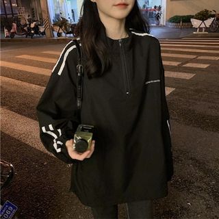 トップス スウェット ロンＴ 長袖 オーバーサイズ サイドライン ブラック XL(Tシャツ(長袖/七分))