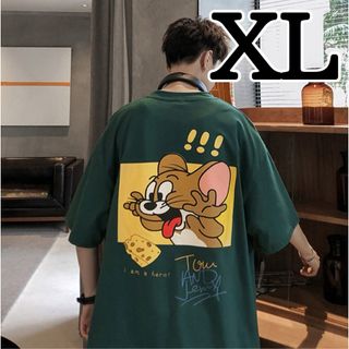 トムとジェリー Tシャツ 半袖 XL 緑 アメコミ ストリート 韓国 人気(Tシャツ(半袖/袖なし))