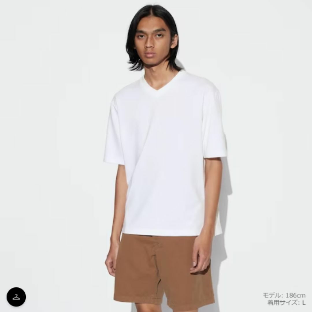 エアリズムコットンリラックスフィットVネックT（5分袖）00 WHITE　6月 メンズのトップス(Tシャツ/カットソー(半袖/袖なし))の商品写真
