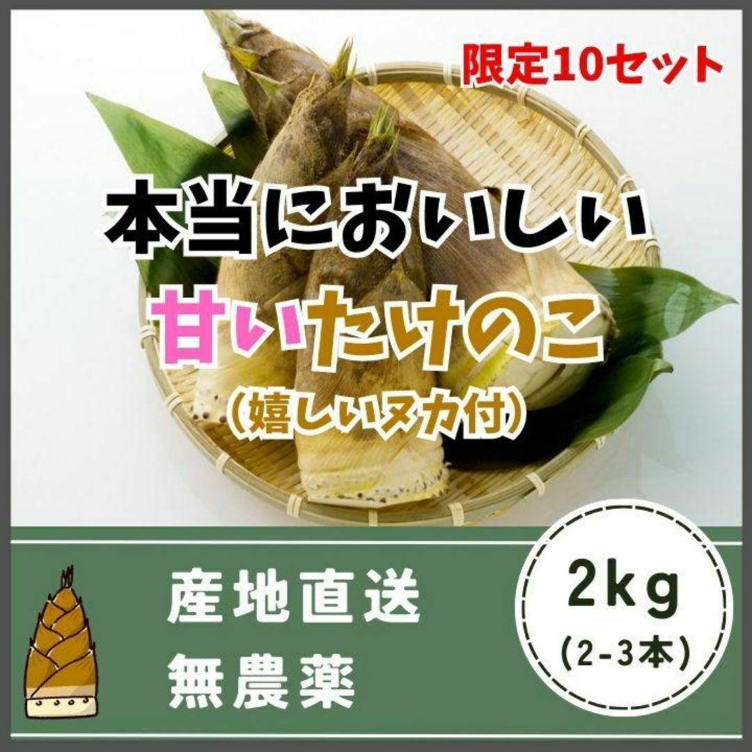 期間限定！甘い！無農薬 天然 竹の子 筍 たけのこ タケノコ 2kg 食品/飲料/酒の食品(野菜)の商品写真