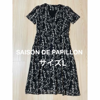 SAISON DE PAPILLON - 美品！！＊セゾンドパピヨン：サイズL：黒色のお花柄のワンピース＊
