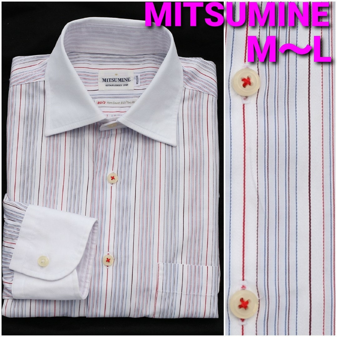Mitsumine(ミツミネ)の【美品】MITSUMINE クレリックシャツ M～L ストライプ柄 ワイドカラー メンズのトップス(シャツ)の商品写真
