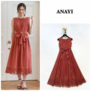 ANAYI - 【ANAYI】ドットプリント　バテンレースワンピース　ノースリーブ　レース　38