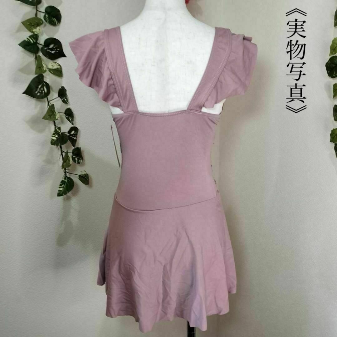 【SALE】水着 ワンピース 体型カバー フリル くすみカラー ピンク　L レディースの水着/浴衣(水着)の商品写真