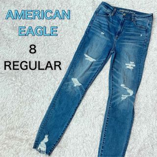 アメリカンイーグル(American Eagle)のアメリカンイーグル　ハイウエスト　ダメージ　ジーンズ　ストレッチ　サイズL(デニム/ジーンズ)