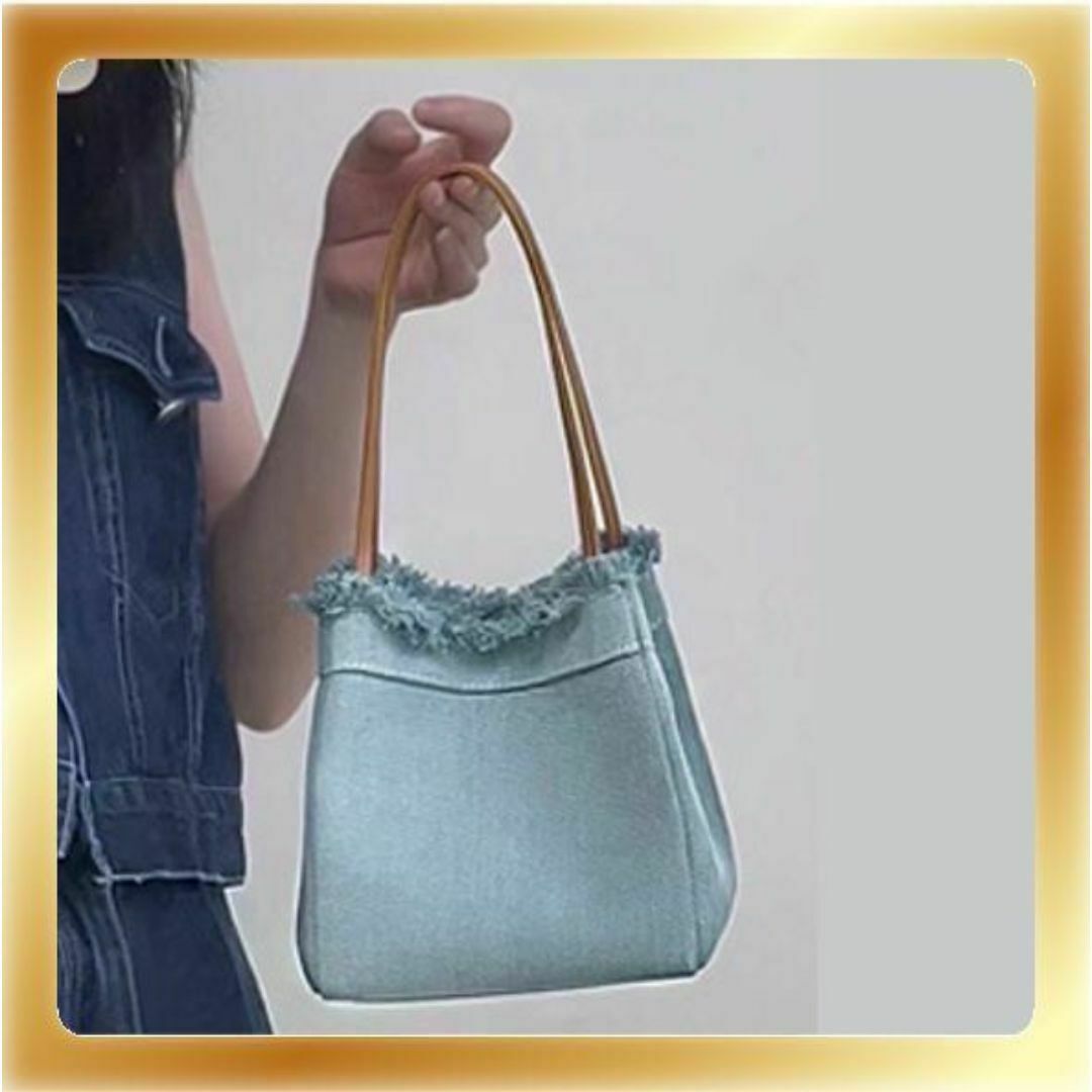 新品送料無料 韓国 小さめ キャンバス生地 デニムブルー ハンドバッグ レディースのバッグ(ショルダーバッグ)の商品写真