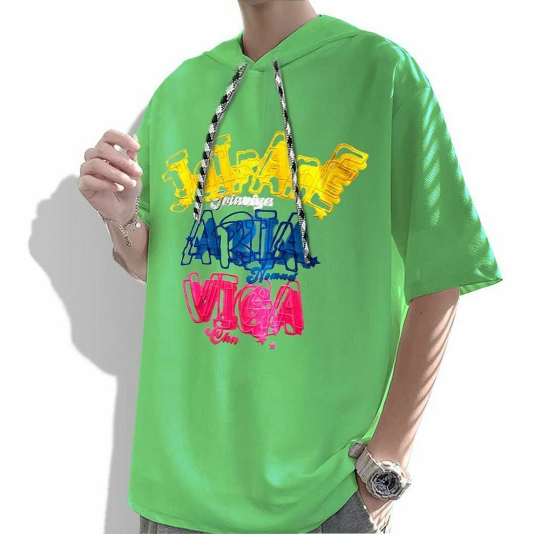Tシャツ オーバーサイズ 大きいサイズ フード付 エンボス プリント パーカー メンズのトップス(Tシャツ/カットソー(半袖/袖なし))の商品写真