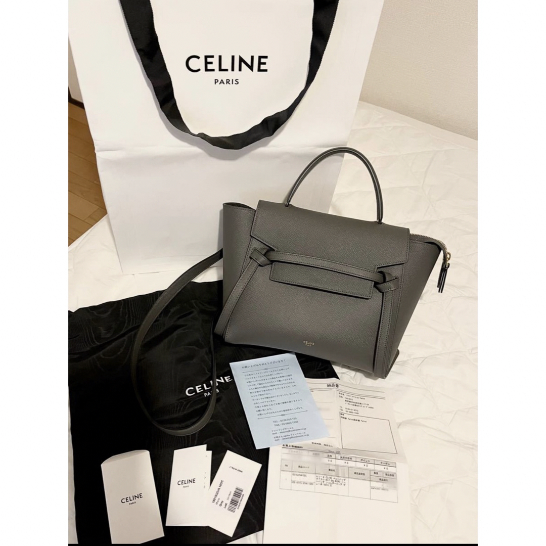 celine(セリーヌ)の【ほぼ未使用】新ロゴ　セリーヌ　ベルトバッグ　マイクロ　グレー　CELINE レディースのバッグ(ショルダーバッグ)の商品写真