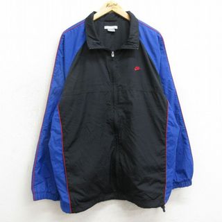 ナイキ(NIKE)のXL★古着 ナイキ NIKE 長袖 ジャケット メンズ 00年代 00s ワンポイントロゴ リップストップ ラグラン 大きいサイズ 黒他 ブラック 24may11 中古 アウター ジャンパー ブルゾン(ダッフルコート)