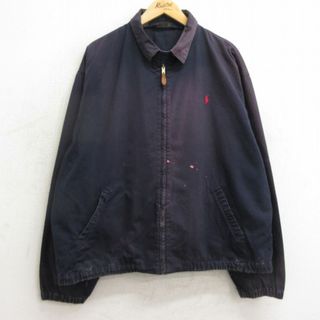 ラルフローレン(Ralph Lauren)のXL★古着 ラルフローレン Ralph Lauren 長袖 ブランド ジャケット スイングトップ メンズ 90年代 90s ワンポイントロゴ 大きいサイズ コットン USA製 紺 ネイビー 【spe】 24may11 中古 アウター ジャンパー ブルゾン(ダッフルコート)