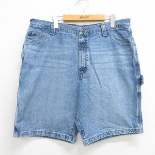 ラングラー(Wrangler)のW38★古着 ラングラー Wrangler パンツ ペインター ショーツ メンズ 00年代 00s ヒゲ コットン 紺 ネイビー デニム 24may18 中古 ボトムス 短パン ショーパン(ワークパンツ/カーゴパンツ)