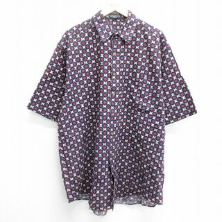 XL★古着 半袖 シャツ メンズ 00年代 00s ロング丈 大きいサイズ エンジ他 24may11 中古 トップス(シャツ)