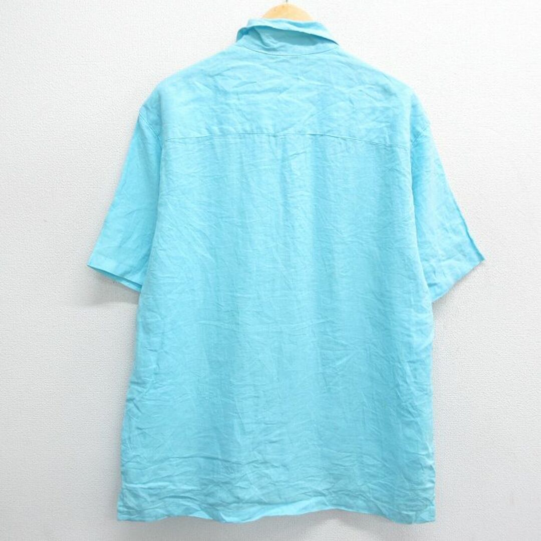 L★古着 半袖 シャツ メンズ 90年代 90s リネン USA製 水色 24may11 中古 トップス メンズのトップス(シャツ)の商品写真