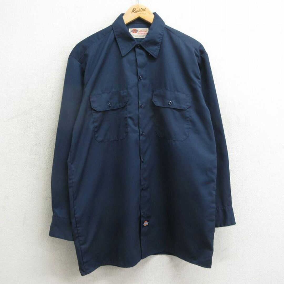 Dickies(ディッキーズ)のL★古着 ディッキーズ Dickies 長袖 ワーク シャツ メンズ 00年代 00s 紺 ネイビー 24may11 中古 トップス メンズのトップス(シャツ)の商品写真