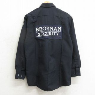 M★古着 長袖 ワーク シャツ メンズ 90年代 90s セキュリティ ブロスナン 紺 ネイビー 24may11 中古 トップス(シャツ)