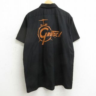 XL★古着 ディッキーズ Dickies 半袖 ワーク シャツ メンズ グレッチ ドラム 黒 ブラック 24may11 中古 トップス