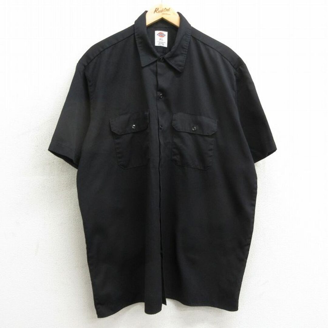 Dickies(ディッキーズ)のXL★古着 ディッキーズ Dickies 半袖 ワーク シャツ メンズ 大きいサイズ ロング丈 黒 ブラック 24may11 中古 トップス メンズのトップス(シャツ)の商品写真